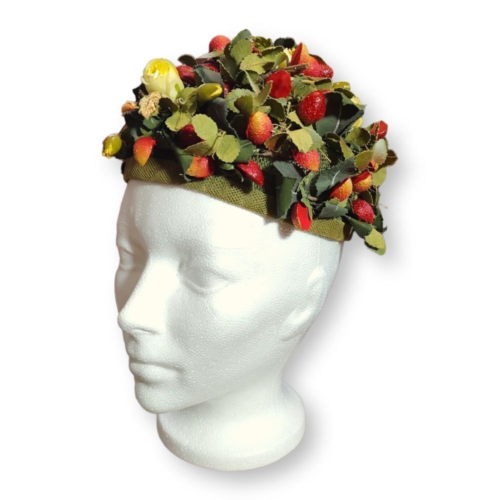 Vintage I.Magnin 1940's Designer Strawberry Field Fascinator Hat Tea Cocktail